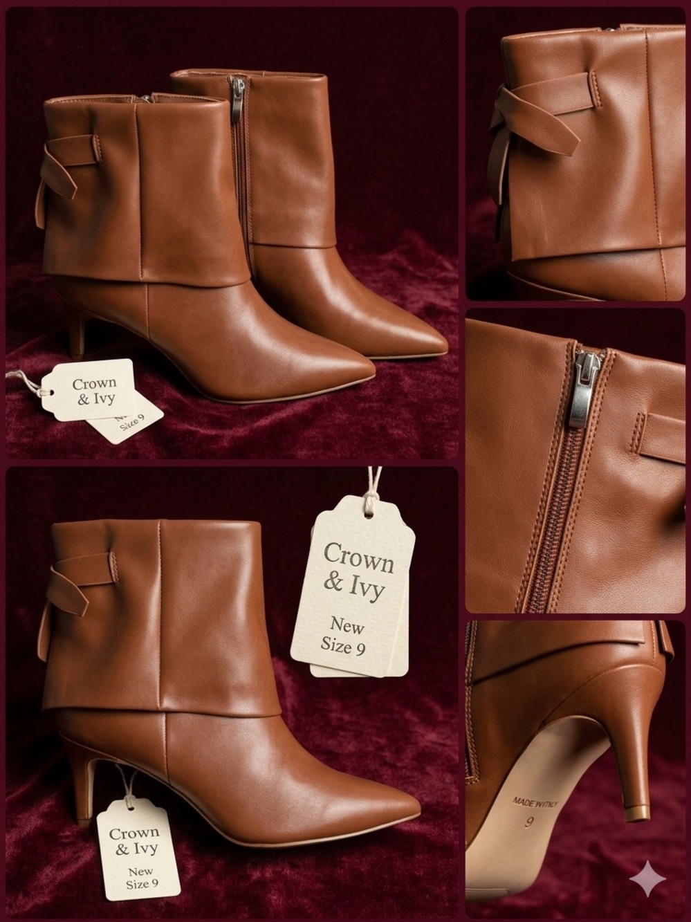 crown & ivy Tan Pointed-Toe Ankle Boots